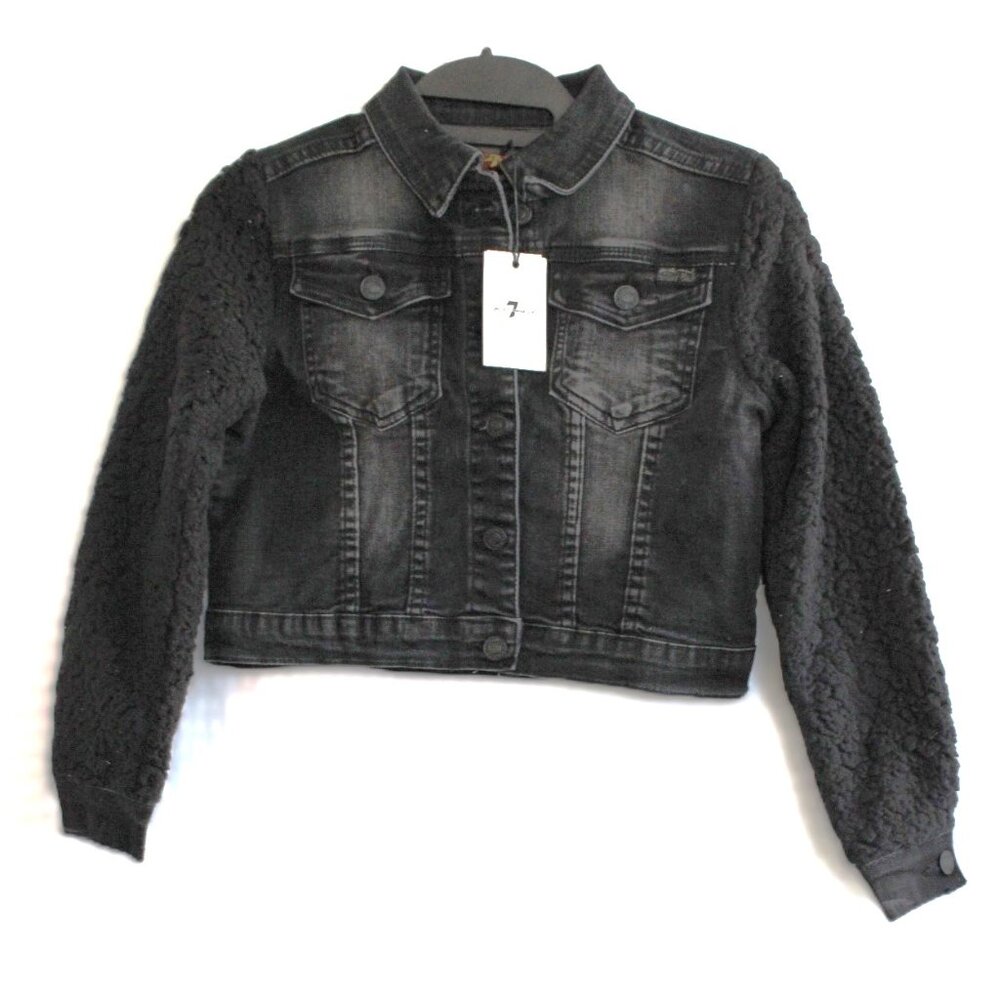 7 For All Mankind Black Denim Sherpa Girls Jacket Size M NWT